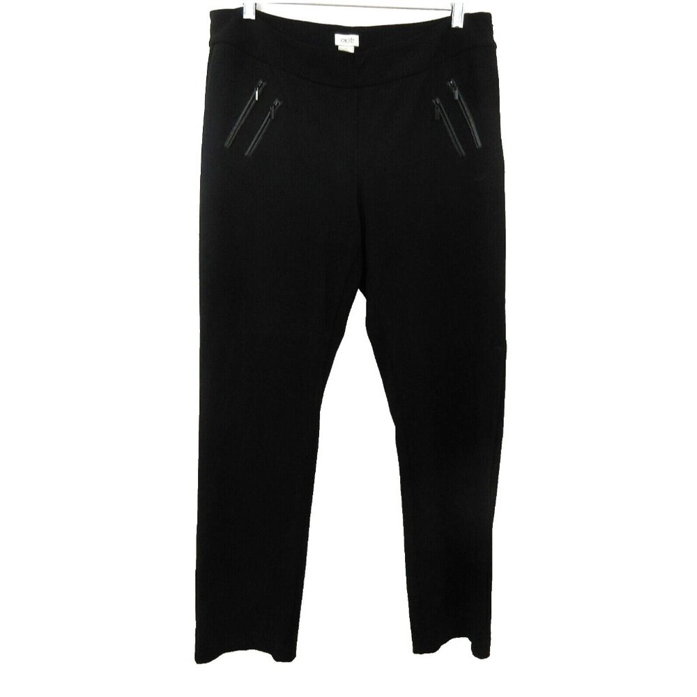 Cache Pants Womens Sz 14 Black Straight Leg Side Zip Faux Front Pockets w Zipper